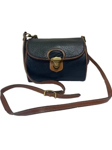 Vintage Dooney & Bourke  Black Pebbled Leather Brown Trim Mini Crossbody Bag USA - Picture 1 of 16