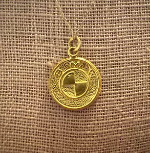 RAR Vintage 22K Gelbgold doppelseitiger BMW Anhänger an 10K Kette Halskette - Bild 1 von 4