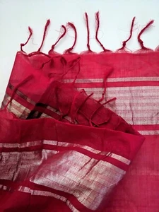 Vintage Red & Metallic Silver Thread Large Wrap 86"x101" Fringed-New - Picture 1 of 6