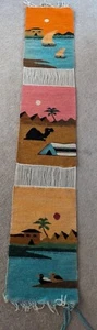 Long Textile Woven Wool South American Tapestry Camel Pyramids Desert Scene - Bild 1 von 6