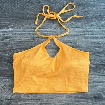Top de Bikini AERIE Bandeau Talla XS Cerradura Halter Cuello Acanalado Texturizado Naranja NUEVO Foto 1 de 4