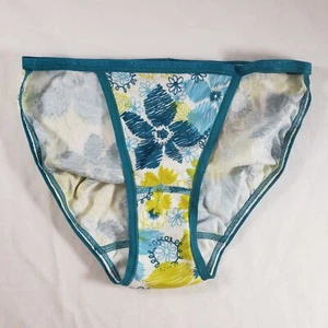 Victoria's Secret String Bikini Small Teal Blue White Floral Cotton - Picture 1 of 3