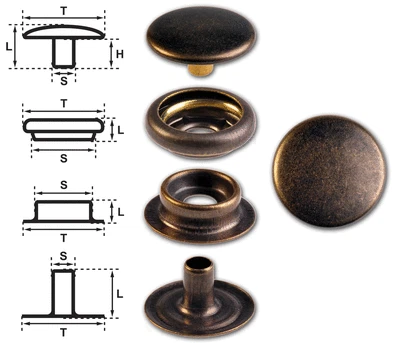 HOPPE & MASZTALERZ Ringfeder-Druckknöpfe "F3" 14mm aus Messing, Finish: messing-antik (nickelfrei)