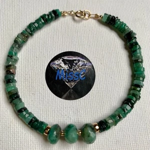 9CT GOLD NATURAL EMERALD BRACELET, STONE FROM BRAZIL, STAMPED 375 - Picture 1 of 8