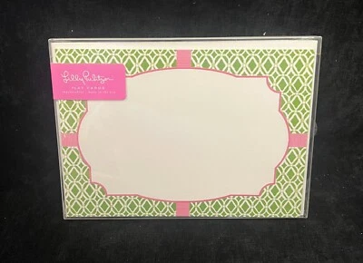 Розовые акценты карты с конвертами плоский зеленый фон Lily Pulitzer-10 штук - Изображение 1 из 2