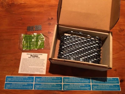Винтажная РЕДКАЯ новая из старых запасов фирменная петля цепи цепной пилы Poulan 3/8 0,050 25 футов рулон - БЕСПЛАТНАЯ ДОСТАВКА - Изображение 1 из 4