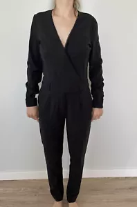 Sezane Jumpsuit 38 Black Silk Modal Viscose Cotton Women’s bib M - Picture 1 of 11
