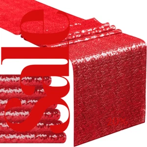 SEQUIN - RED -  12" Wide Wedding & Party Decoration Table Runner 12"x90" - Picture 1 of 2