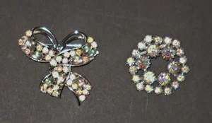 Vintage Strass Kristall Faux Opal Broschen 2 Stück Schleife  - Bild 1 von 1
