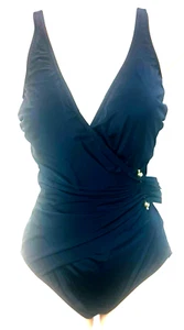 Neu ohne Etikett Gottex schwarzer geraffter schlankmachender Damen-Badeanzug Einteiler Bauchkontrolle Gr. 10 - Bild 1 von 12