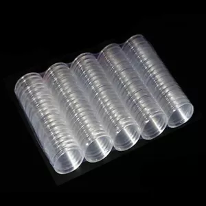 50pc 18-30mm Transparent Coin Collection Holder Round Box Coin Storage Case Box - Picture 1 of 24