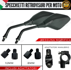 X2 MOTO SPECCHIETTI MANUBRIO CON ADATTATORI ALLUMINIO NERO REGOLABILI M8 M10 - Imagen 1 de 10