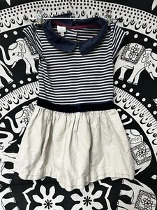 Jasper Conran Junior 3-4 Years Navy & Cream Striped Dress Collared Short Sleeved - Picture 1 of 4