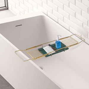 Bathtub Tray, Expandable Bathtub Tray, Bathtub Tray with Marble Board - Afbeelding 1 van 18