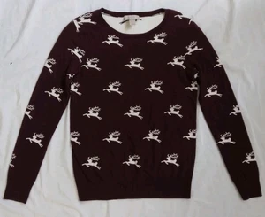 Loft Outlet Reindeer Sweater Burgundy Holiday Women's Size Small - Picture 1 of 10