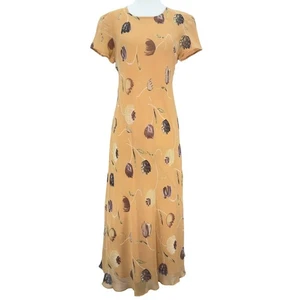 Vintage Ann Taylor Floral Y2K Maxi Dress 10P Short Sleeve Pale Orange Modest - Picture 1 of 13