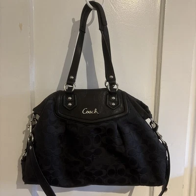Coach F19244 Black Signature Silver Hardware Ashley Carryall Shoulder Bag - Image 1 of 4