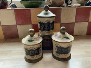 Vintage Brass Tea Coffee And Sugar Canisters For Decorative Use - Picture 1 of 12