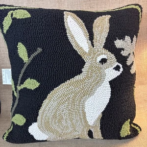 Bunny Rabbit Toss Pillow Needle point Plow & Hearth Farmhouse Nature Decor Cabin - Picture 1 of 5