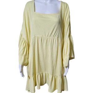 Free People Beach Beach El Mar Mini Dress Small Yellow Oversized Boho - Picture 1 of 9