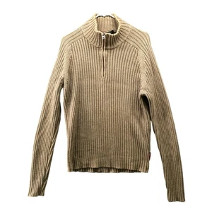 Vintage Abercrombie & Fitch Muscle Sweater Mens M Tan 1/4 Zip Ribbed Cotton Y2K - Picture 1 of 9