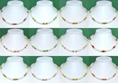 Ketten, Kunst Perlen-Hals-Kette 17 cm-60 cm 1 St. P. Ø 6, 8 mm Neu F. Weiß, Gold - Bild 1 von 4