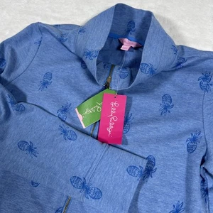 LILLY PULITZER Women Med Full Zip Jacket Bennet Blue Pineapple Coastal Beach New - Picture 1 of 7