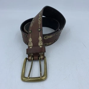 Vtg Arizona Jean Small Riveted Leather Belt Embossed Boho Western Y2K Festival - Picture 1 of 7