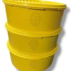 Vintage Tupperware Servier 2 Quart Aufbewahrung Kanister Dichtung Stapel 1204 gelb Posten x3 - Bild 1 von 9
