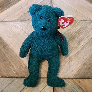 Peluche Ty Beanie Babies 2001 etiqueta retirada verde brillante rojo lazo vintage - Imagen 1 de 8