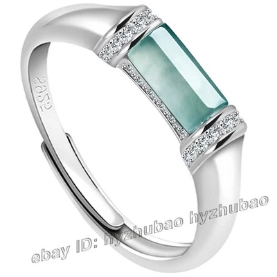 Anillo con incrustaciones de plata 925 jadeíta grado A rectángulo natural verde certificado Foto 1 de 4