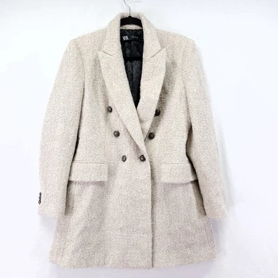 Abrigo Zara Mezcla Lana Talla Grande Longline BOUCLÉ Blazer Beige Foto 1 de 4