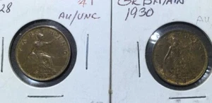 2 Farthings Great Britain 1928 & 1930 AU/UNC     1/4 P - Picture 1 of 4