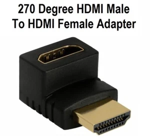 HDMI Male to HDMI Female 270 Degree Angle Adapter Gold Plated Converter - Picture 1 of 2