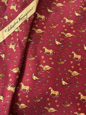 Salvatore Ferragamo Silk Tie Italy Mens Necktie Horse Dog Bird & Footprints - Image 1 of 4