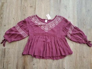 NWT Justice For Girls Shirt Size 6 maroon  embroidery peasant  top NEW spring  - Picture 1 of 4
