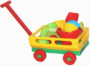 WADER Handwagen-Set 8-tlg. mit Kinder Sandspielzeug Eimer Sieb Rechen Förmchen - Bild 1 von 1