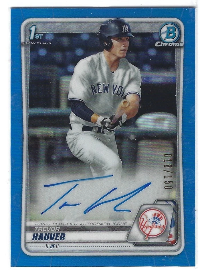 2020 Bowman Draft Chrome Blue Refractor Auto /150 Trevor Hauver RC SP | Rangers - Image 1 of 1
