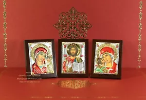 Neu 3 kleine russisch-orthodoxe Ikonen 0,999 versilbert. Geschenkset. Sonderbestellung - Bild 1 von 5