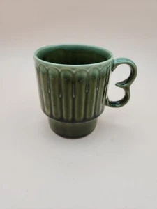 Vintage Two Finger Coffee Tea Mug Cup Hippie Green Drip Glaze Japan Stackable - Picture 1 of 9