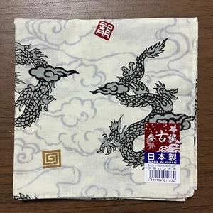 Large Handkerchief Traditional Dragon kimono pattern White【Made in Japan】New - Picture 1 of 7