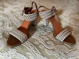 VIA SPIGA Women Sandal Fits Sz 8-10 Brwn/Wht Column Heel Leather Italy Comfortbl - Picture 1 of 12