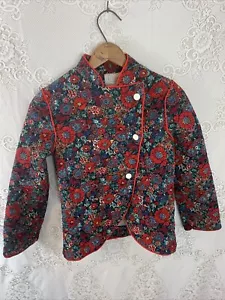 Rare Vintage Floral Print Quilted Jacket Asymmetrical Design Loungees Jr Size M - Picture 1 of 13