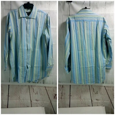 Harold Powell 80'S 2 Ply Blue White Striped Long Sleeve Shirt M - Image 1 of 4