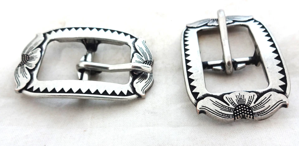 Pair Saltlick Jeremiah Watt Buckles Sizes Antiqued Nickel Horse Tack Western New - Image 1 of 1