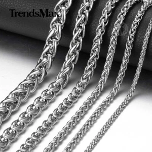 Stainless Steel Silver Wheat Braided Chain Bracelet Necklace Mens Womens 8-30" - Picture 1 of 16