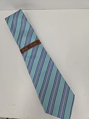 Corbata a rayas Tasso Ella 100 % seda para hombre de diseñador Aqua Xavier 59" x 4" Foto 1 de 3
