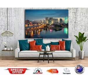 Hanoi Skyline Cityscape At Twilight Australian made framed Stretched wall Canvas - Picture 1 of 2
