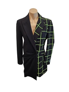 OFF WHITE Black Flock Collage Blazer Dress with Green Velvet Edged Squares - 40 - Picture 1 of 11