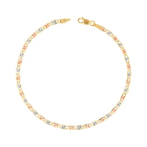 10K Solid Tri-Color Yellow Rose White Gold 2.5mm Valentino Chain Bracelet 7"- 9" - Picture 1 of 48